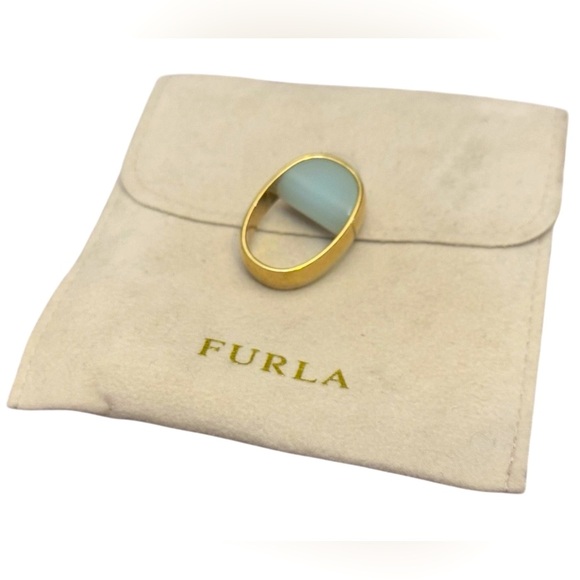 Furla Oval Ring with Fixed Blue Enamel Accent - Picture 1 of 12